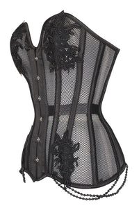 Black Mesh and Lace Appliqué Waist Taming Overbust Corset