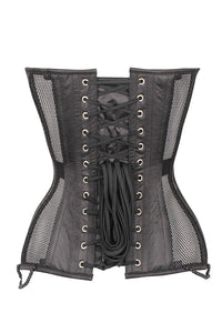 Black Mesh and Lace Appliqué Waist Taming Overbust Corset