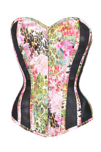 Leopard And Floral Print Mesh Panelled Instant Shape Overbust