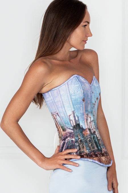 Longline Architectural Print Waist Taming Corset