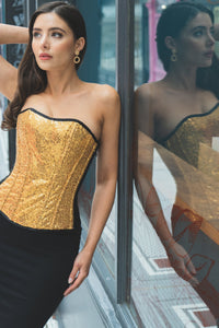 GOLD SEQUIN AND BLACK SATIN INSTANT SHAPE OVERBUST