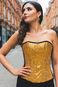 GOLD SEQUIN AND BLACK SATIN INSTANT SHAPE OVERBUST