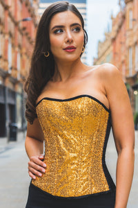 GOLD SEQUIN AND BLACK SATIN INSTANT SHAPE OVERBUST