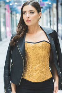 GOLD SEQUIN AND BLACK SATIN INSTANT SHAPE OVERBUST