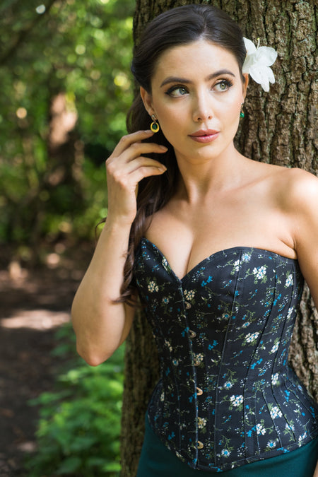 Ditsy Floral Printed Cotton Overbust Corset