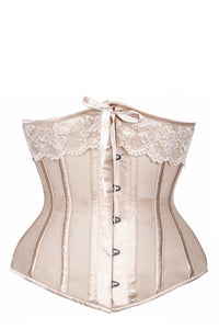 Champagne Longline Satin Bridal Corset with Super Fine Mesh Panels