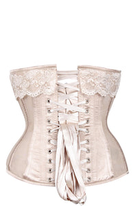 Champagne Longline Satin Bridal Corset with Super Fine Mesh Panels