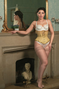 Gold Satin Bridal Corset with Super Fine Mesh Panels