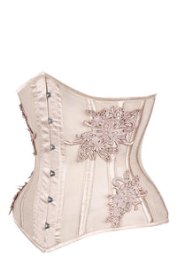 Longline Bridal Corset with Super Fine Mesh Panels and Floral Appliqué