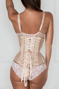 Longline Bridal Corset with Super Fine Mesh Panels and Floral Appliqué