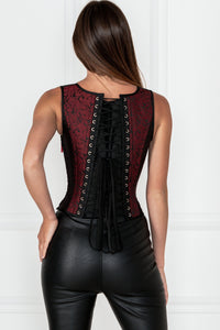 Red and Black Steampunk Overbust Corset with Shoulder Straps
