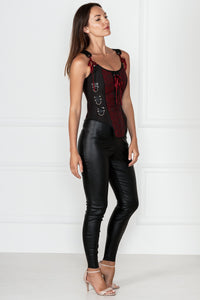 Red and Black Steampunk Overbust Corset with Shoulder Straps