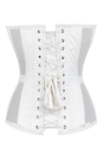 WHITE MESH AND LACE APPLIQUÉ CORSET