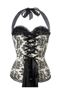Black And Cream Damask Print Halterneck Corset