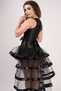 Black High Back Underbust With Straps And Layered Tulle Skirt