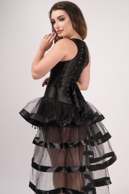 Black High Back Underbust With Straps And Layered Tulle Skirt
