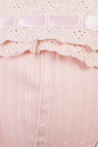 Classic Victorian Corset With Baby Pink Cotton Lace Trim And Ribbon Lacing