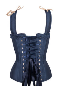 Midnight Blue And Beige Overbust Lace Trim And Straps