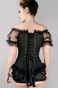 Corset Story CSFT095 Black Brocade Overbust With Court Neck And Sleeves