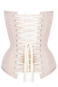 Pinky Beige Cotton Twill Classic Overbust Waist Trainer With Hip Gores