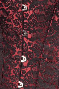 Long Red Brocade Pattern Corset With Hip Gores