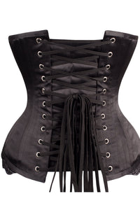 Black Satin Longline Underbust with Lace and Ribbon Bow