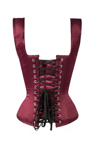 Burgundy V Neck Waist Taming Overbust With Straps
