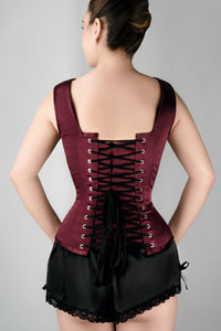 Burgundy V Neck Waist Taming Overbust With Straps